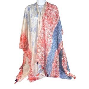 Women's Heart Summer Kimono Cover Up Tassel Beach Cardigan Loose Fit Blue Red